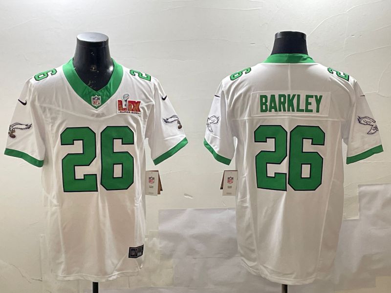 Men Philadelphia Eagles #26 Barkley White three generations Throwback 2025 Nike Vapor Limited NFL Jersey style 2